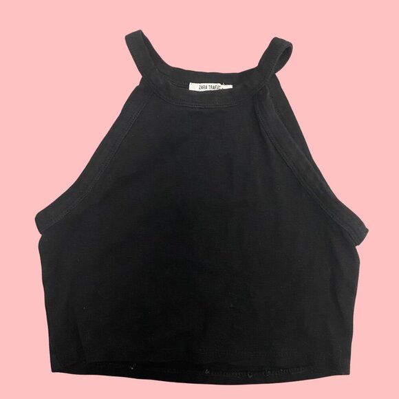 ZARA Trafaluc Black Ribbed High-Neck Crop Tank Top – Size S - Picture 2 of 5